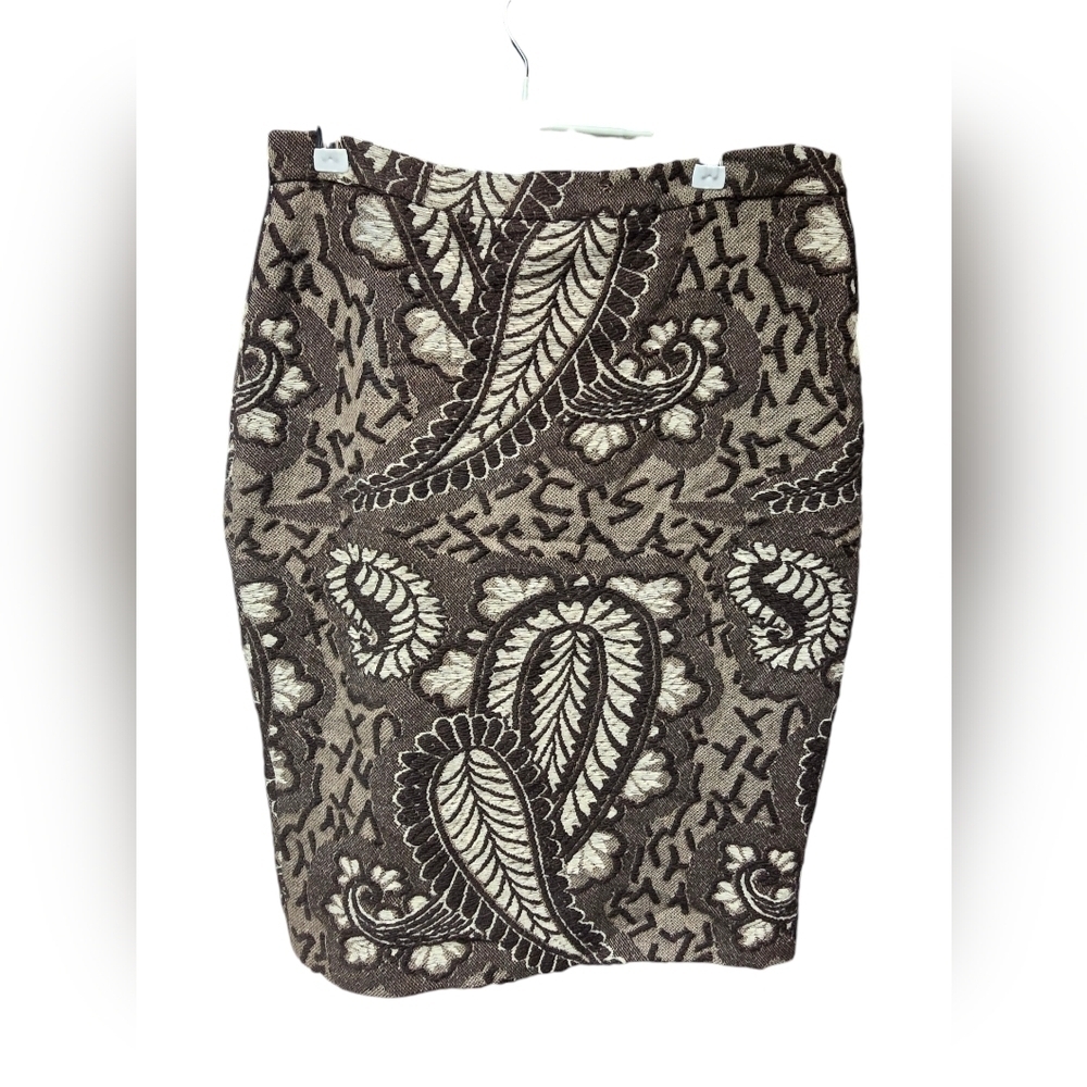 Yeohlee Paisley Wool Blend Pencil Skirt Brown Cream Sz. 10